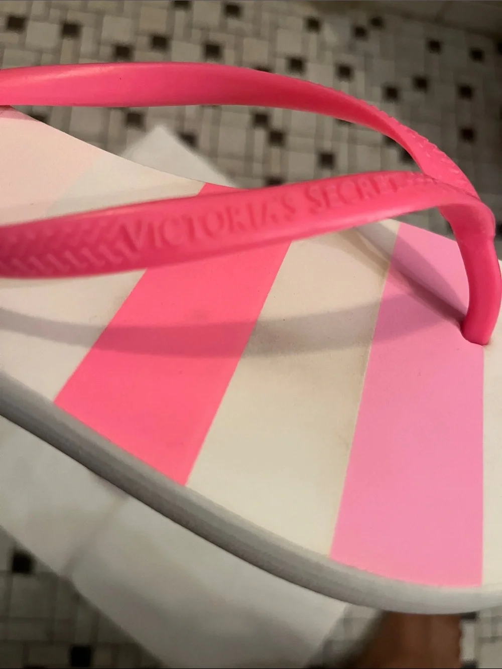 Victoria's Secret Pink Striped Flip Flops(and VS,Pink,and Hollister jammie’s)$25
